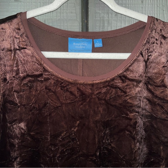 Simply Vera top, dark brown crushed velvet, sheer hemline & metallic stitching - Picture 2 of 8